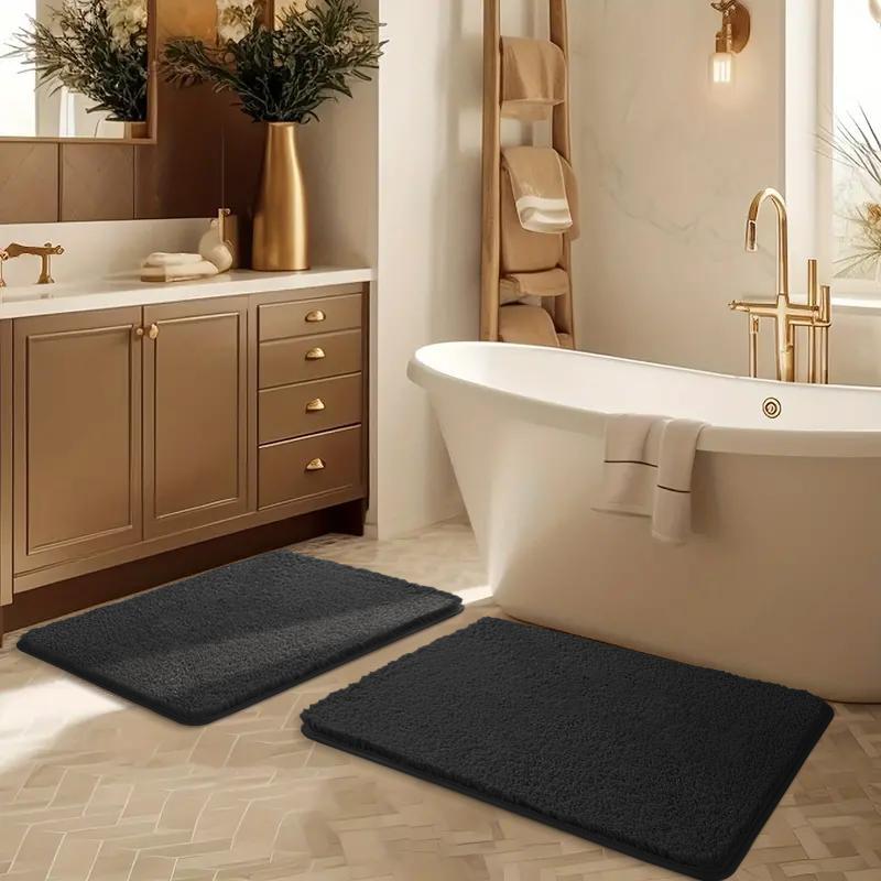 2pcs Ultra-soft Bathroom Absorbent Set Thick Furry Washbasin Floor Mat Shower Room Soft Mat Bathtub Mat Toilet Non-slip Foot Mat