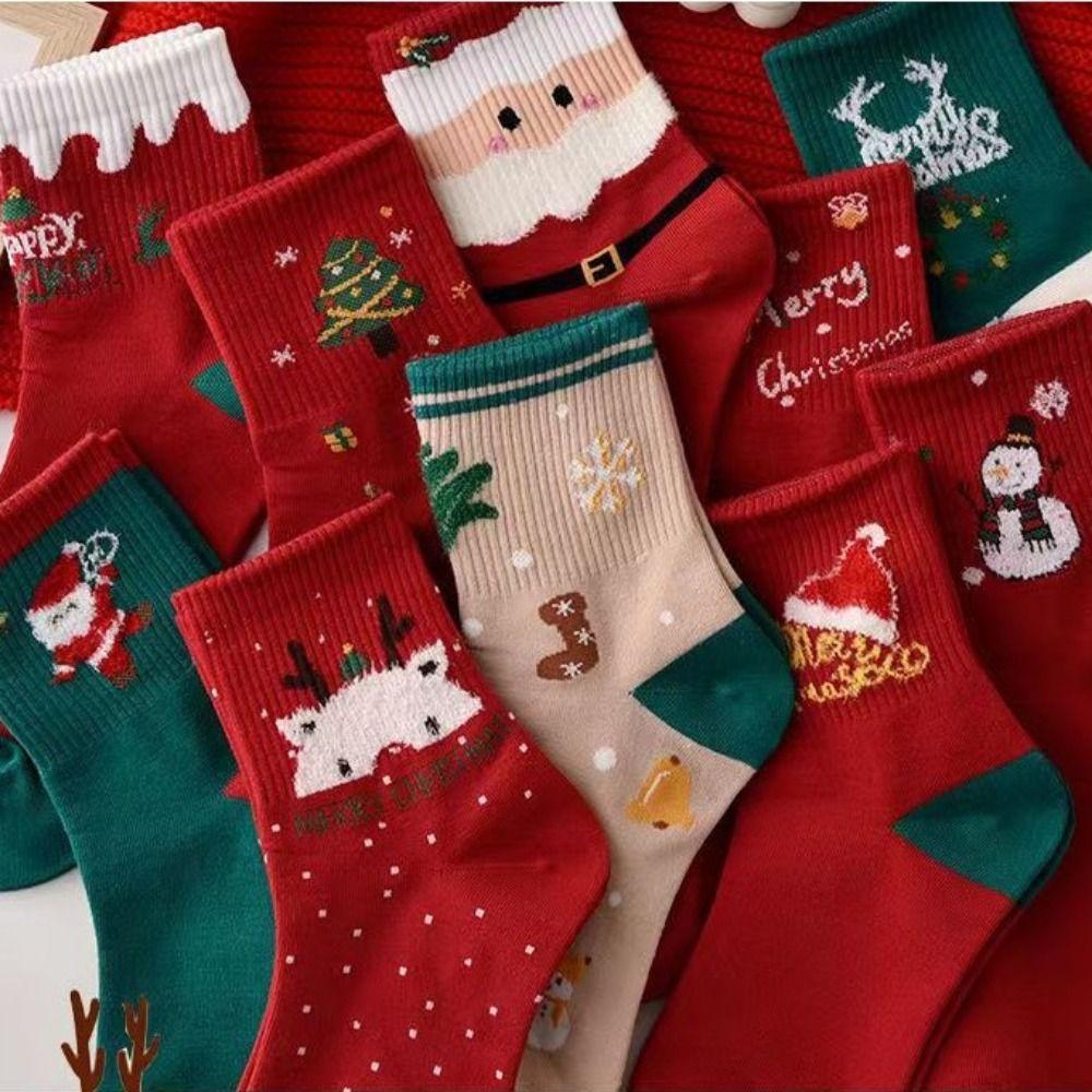 5 Pairs/Lot Elk Mid-tube Socks Santa Claus Winter Socks Creative Christmas Socks  Autumn