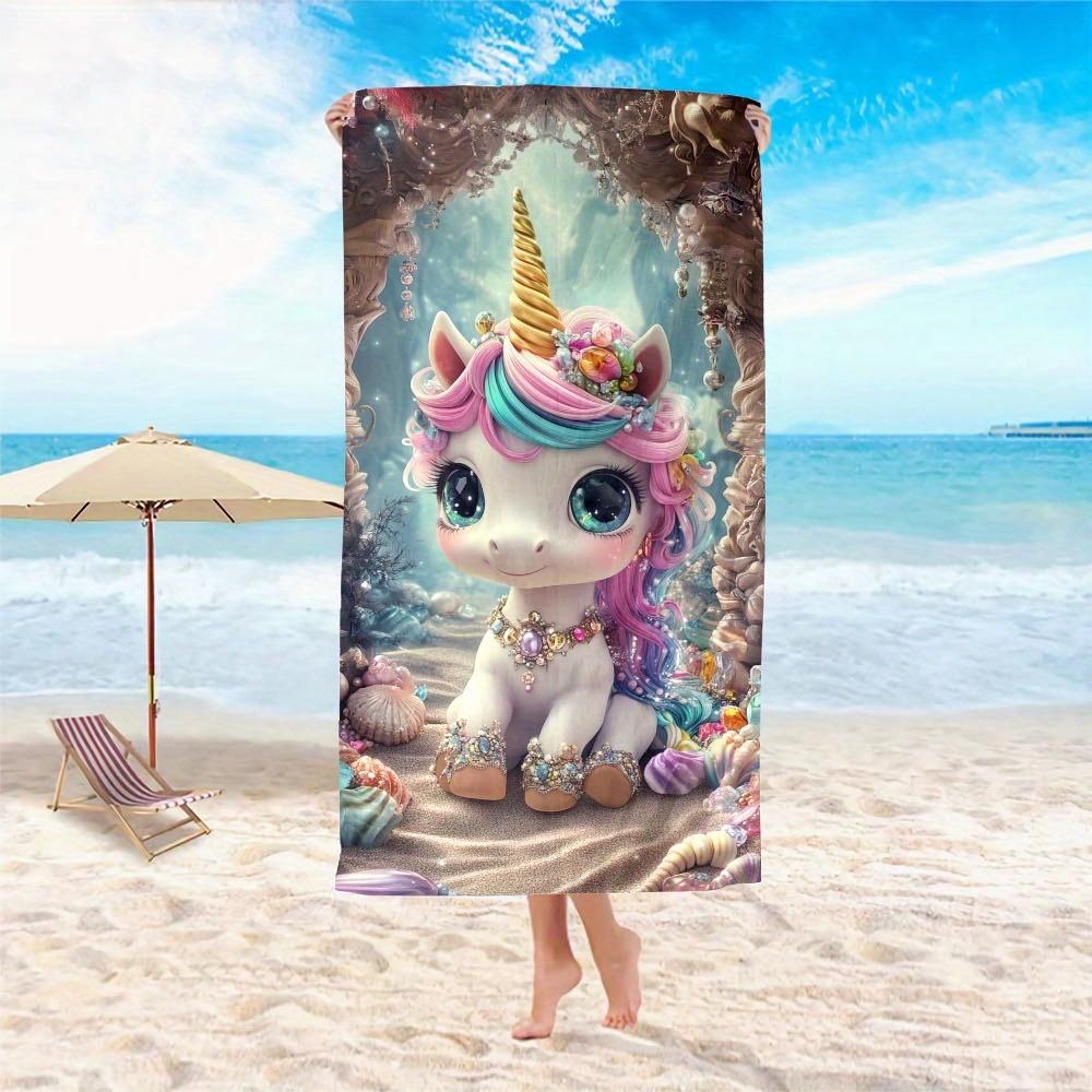One Piece of an Oversized Unicorn Beach Towel Made from Soft Microfiber, Ideal for Travel. This Quick-Drying Pool Towel Is Sand
