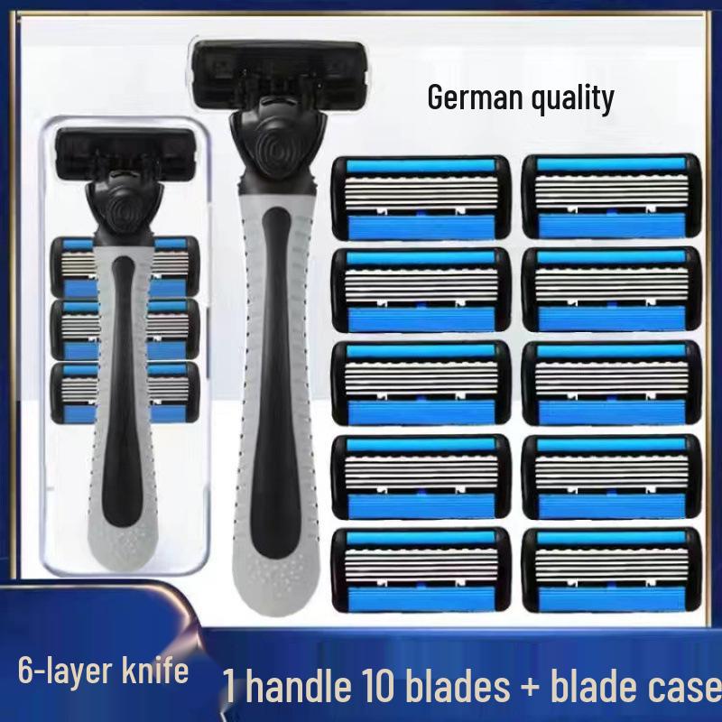 Men's Stainless Steel 6-Layer Blade Manual Razor: Old-Fashioned Beard and Face Shaver