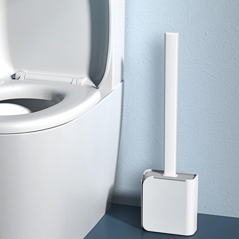 Silicone Toilet Brush Set Wall-Mounted Hanging Design Dual-Use Bathroom Cleaner No-Corner-Left Hygienic Cleaning Tool
