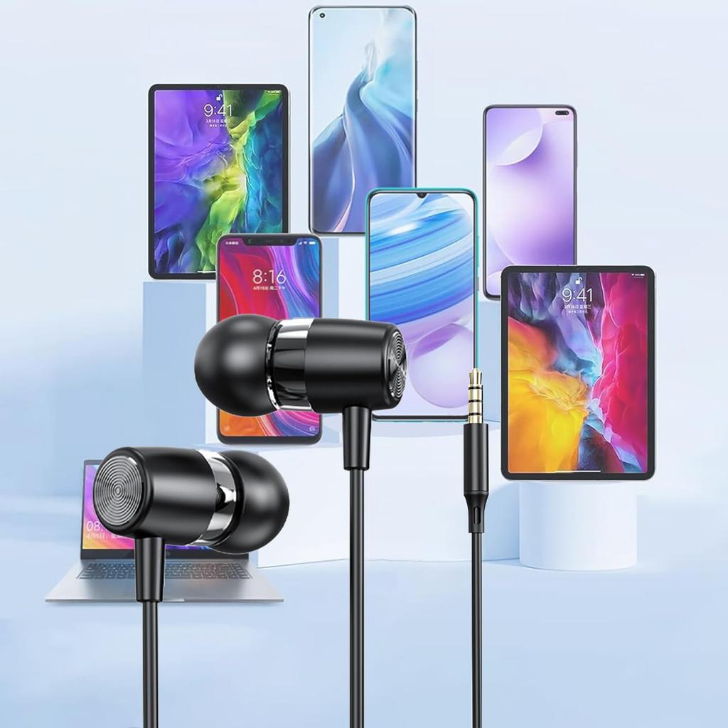 Wired Earphones 3.5mm Mic Volume Control Black