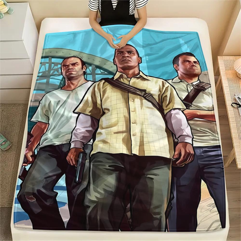 1 шт. Фланелевое одеяло с принтом Grand Theft Auto, Высокое качество, Для всех сезонов, Декор для дома, Тепло и уют, Идеально для рождественских подарков