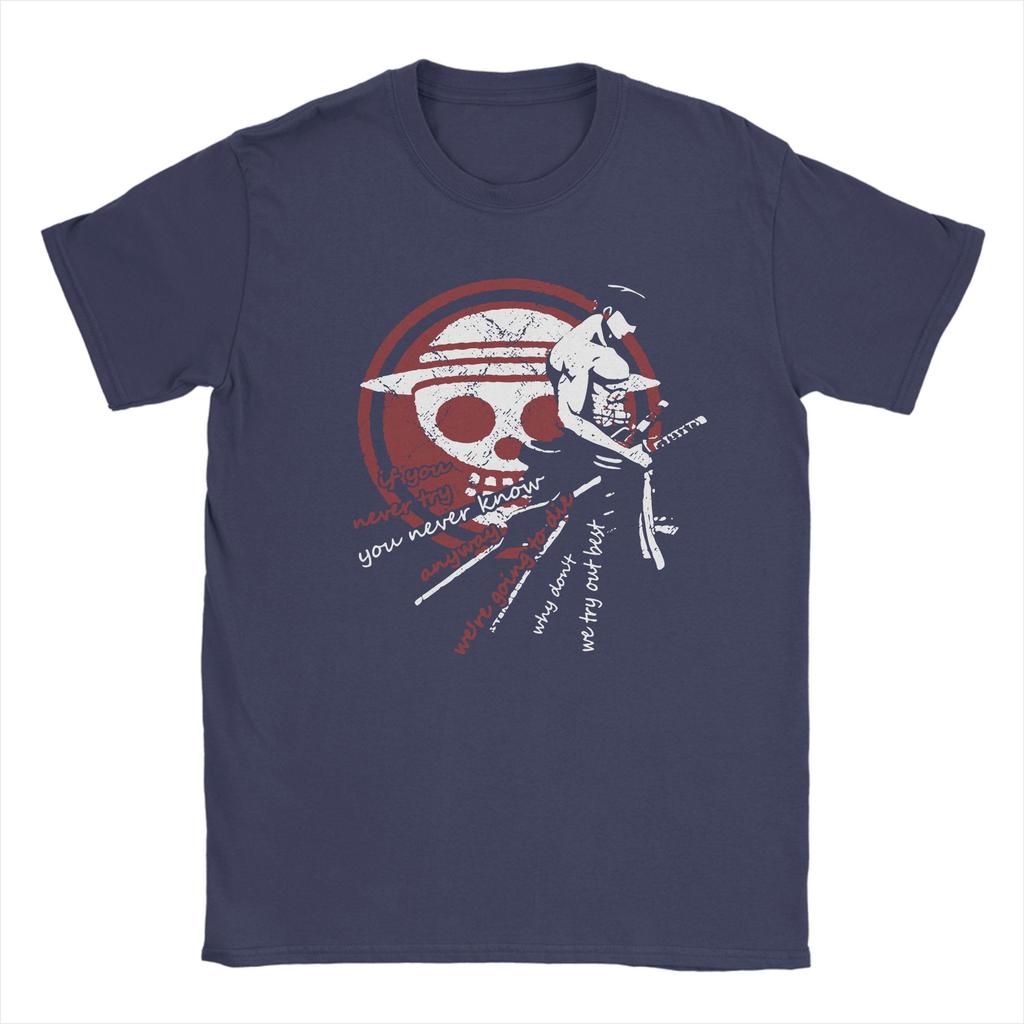 Zoro Ones Pieces T Shirts for Men Cotton Novelty TShirt Crew Neck Anime Tees Short Sleeve Clothes Gift
