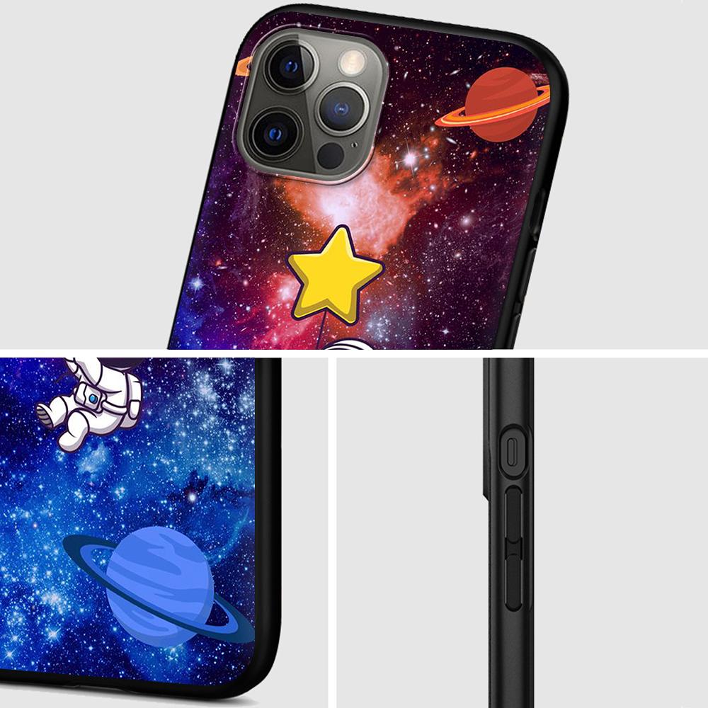 Чехол с милым астронавтом с рисунком для Apple iPhone 14 11 13 12 Pro Max XR 7 8 + SE 2020 XS 6 6s Plus 5 5S, черный силиконовый чехол для телефона