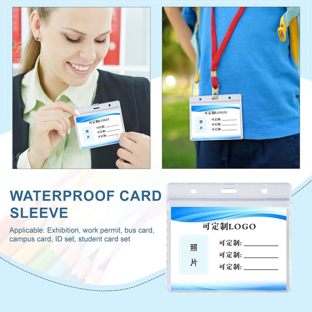 Horizontal Badge Holder, Clear ID Card Holder With Resealable Zip Type Protector, Badge Sleeve Fits Name Tag Holder/RFID/Proximity/Credit Card