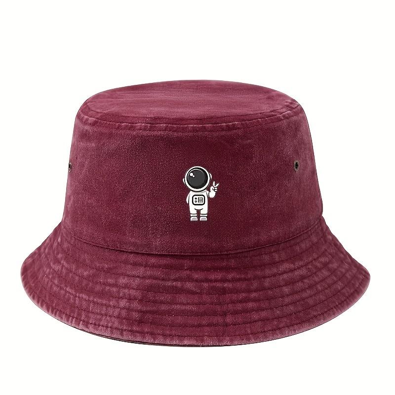 Astronaut Printed Fisherman Hat - Vintage Washed Design, Sun Protection for Outdoor Activities, Suitable for Hiking and Fishing