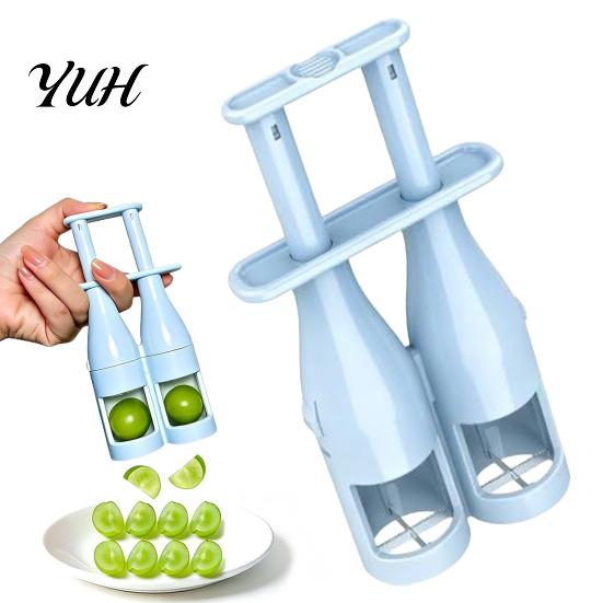 Small Fruit Cutter for Seedless Grapes Double Barrel Grape Slicer, Sharp Stainless Steel Blades Cutter, Portable Dual Slicer Dual-plunger Splitter