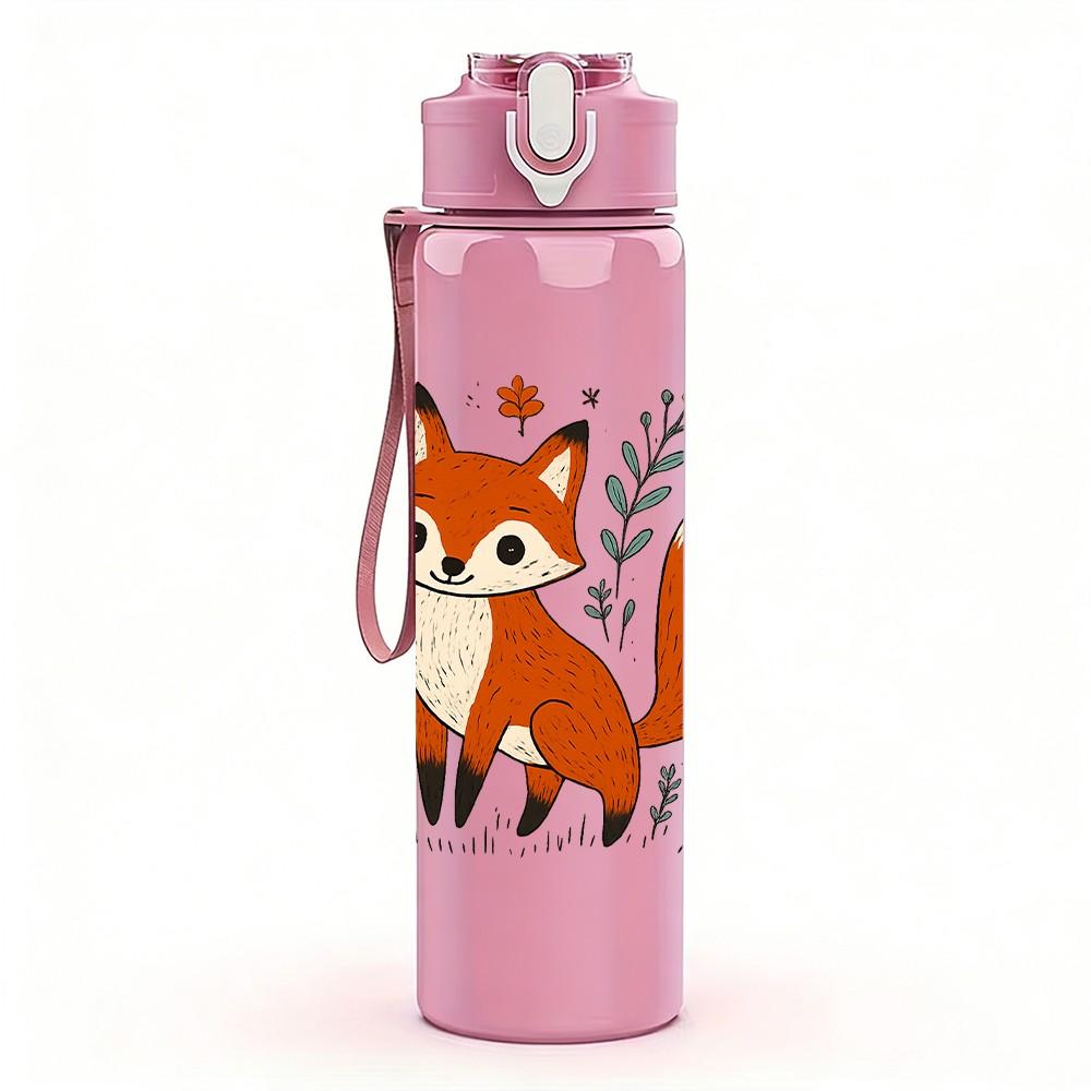 1PC Floral Wreath Fox 750ml Color Plastic Sports Water Bottle Leakproof Flip Straw Lid Suitable for Sports Office Home Use
