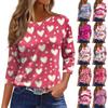 Women's Fashion Casual Seven Sleeve Valentine's Day Printed Round Neck Top