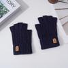 Solid Color Fingerless Gloves Driving Gloves Men Wool Mittens Soft Half-finger Gloves  Winter