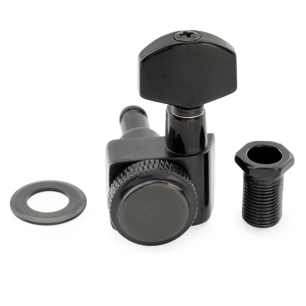 Musiclily Pro Locking Tuning Pegs with Gear Hex for Fender and Electric Black Left-Handed 6-Row, 2-Pin 181 Ratio, Buttons, Strat, Telecaster,