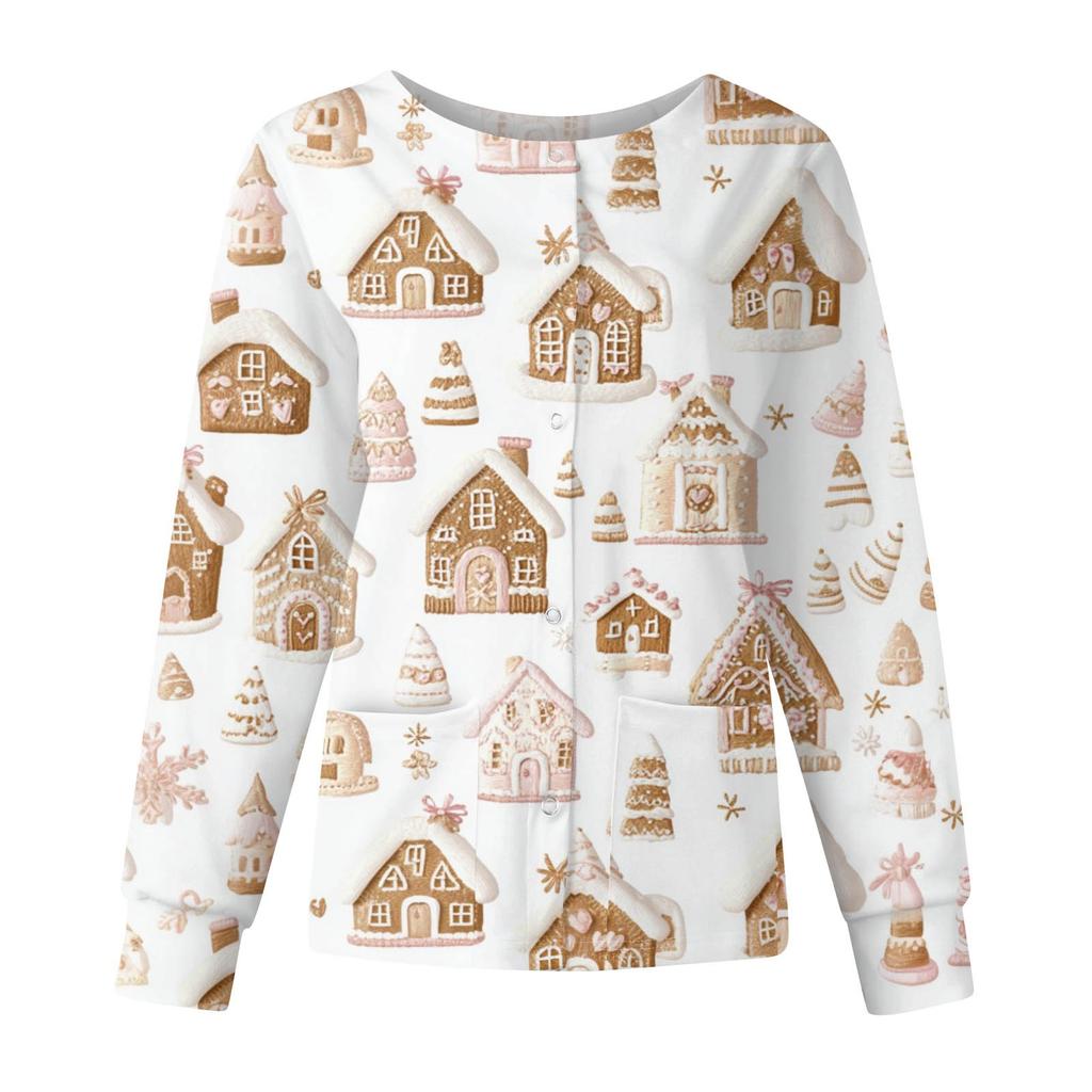 Женские топы с длинными рукавами и карманами, рабочий воротник-стойка, однобортный защитный комбинезон, куртка, рождественский топ