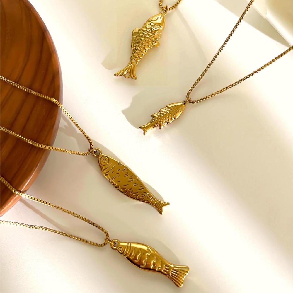 Мини-ожерелье из нержавеющей стали с рыбкой, золото, океанский стиль, пляжная цепочка-чокер, для отпуска