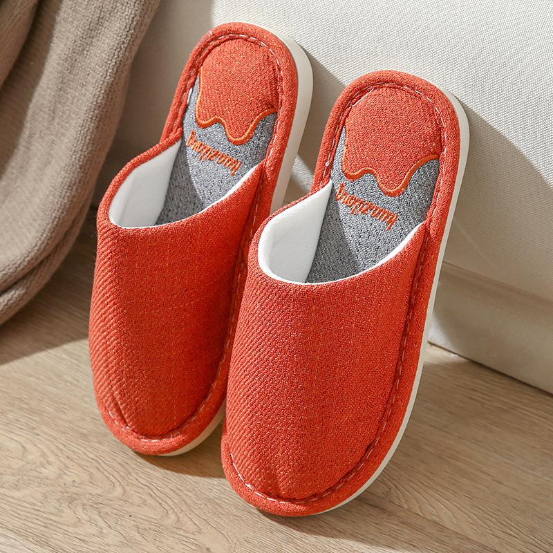Осенние и зимние тапочки, мужские домашние тапочки из хлопка и льна, впитывающие запахи и пот, женские тапочки из нескользящей ткани