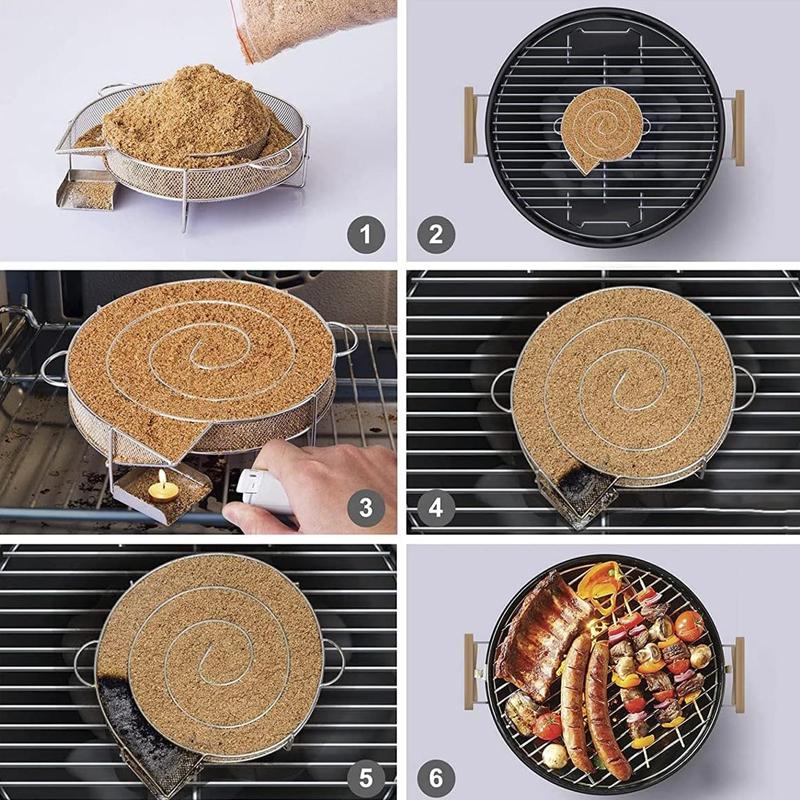 Генератор холодного дыма из нержавеющей стали, угольный барбекю, круглые сетки, щепа яблони, коптильня, аксессуары для гриля-барбекю для лосося