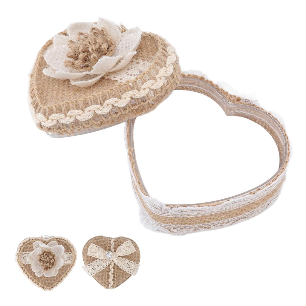 Кольцо в форме сердца Подарочная коробка Льняная отделка Вязаное милое украшение для ювелирных изделий Брошь Серьги