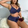 Women Plus Size Thin Lingerie Sets Bow with Wire Brassiere Comfortable Panties 36-48 C D E F Cup-398