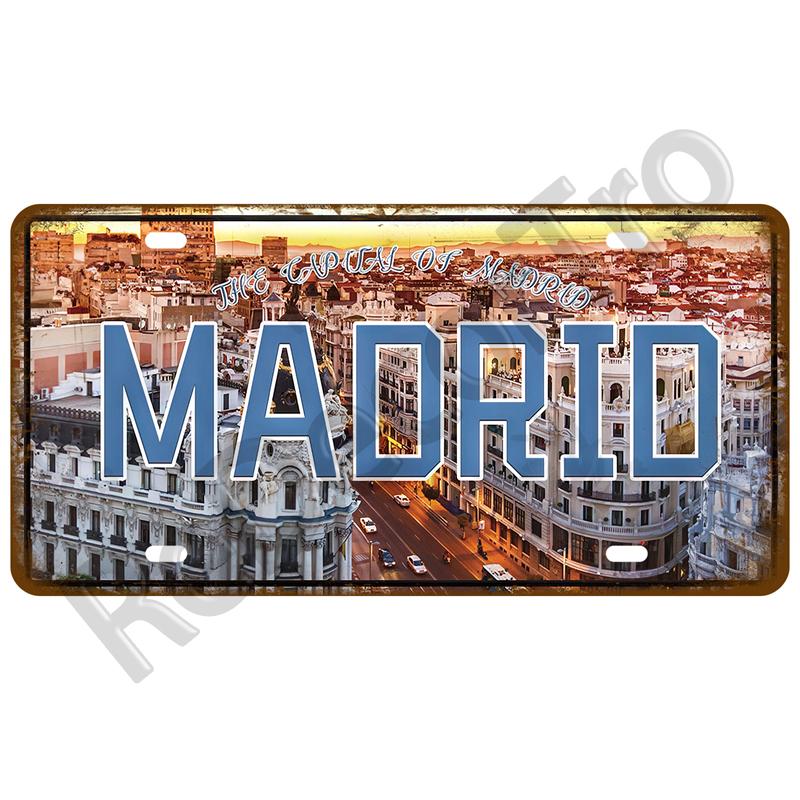 Винтажная жестяная вывеска для бара, паба, клуба, пещеры, настенное украшение, калифорнийская жестяная пластина, табличка, Мадрид, Париж, декор, металлический знак города