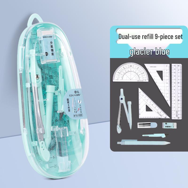 Студенческий набор из 7 предметов: циркуль и линейки - подарок для экзамена и учебные принадлежности