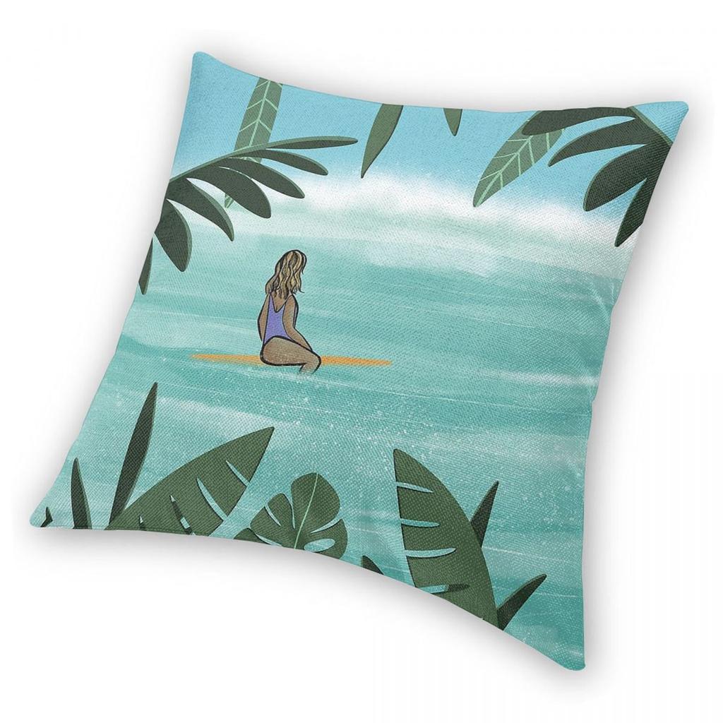Tropical Surfer Girl Square Pillowcase Polyester Linen Velvet Pattern Zip Decor Throw Pillow Case Home Cushion Cover 18"