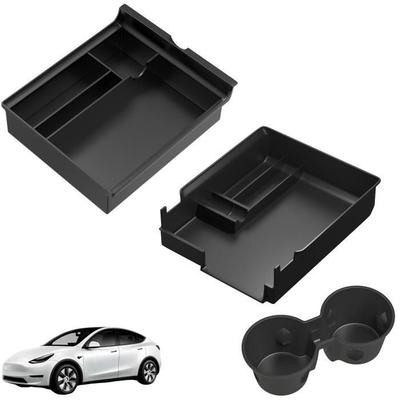Органайзер для автомобиля - Tesla - Model Y и Model 3 - Комплект из 2 штук - Подстаканник - Черный пластик