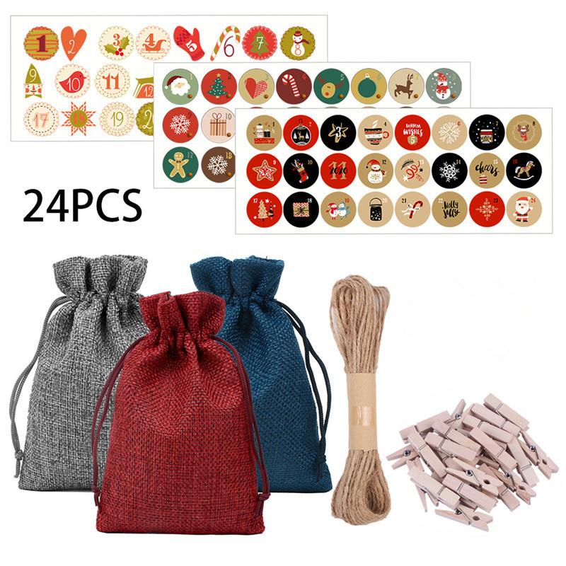 Christmas Advent Calendar Bags Advent Calendar Gift Bags DIY Set Paper Stickers Christmas Decor Calendario De Adviento 24 Days