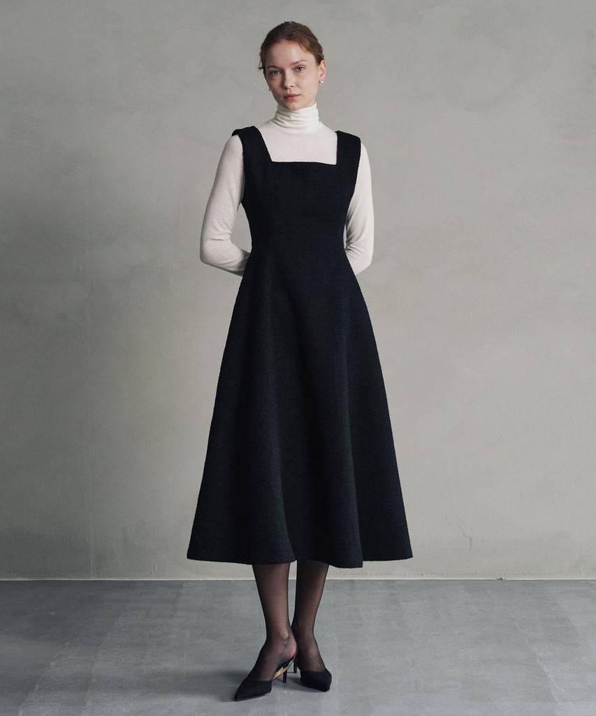 Marot Wool Tweed Voluminous Long Dress_Black