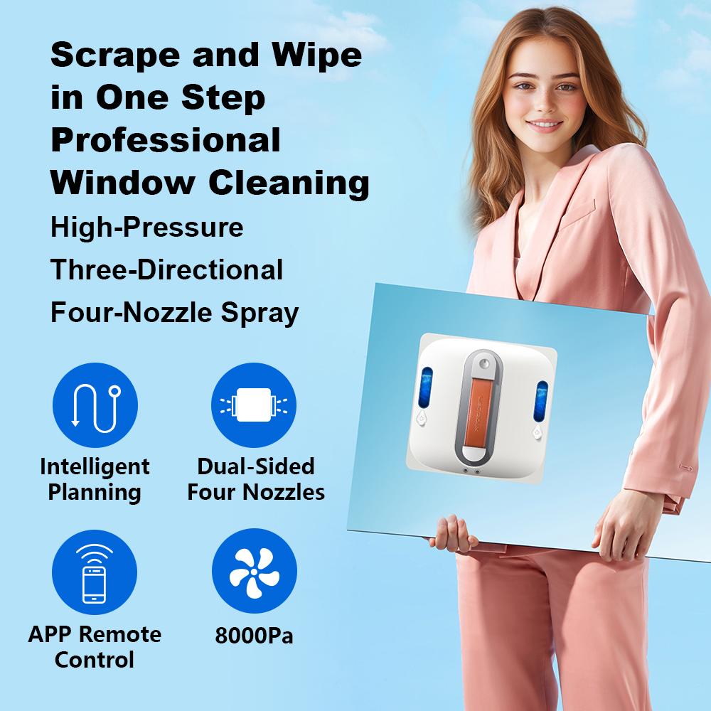 LIECTROUX S11 Robot Window Vacuum Cleanerr 4-Way Spray,Laser Sensor,Auto Glass Wet Mop,Home Floor Window Cleaning Robot