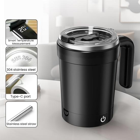 Automatic Stirring Coffee Mug Digital Temperature Display Insulated Smart Self Stirring Mug Portable Electric Mixing Cup for Office School