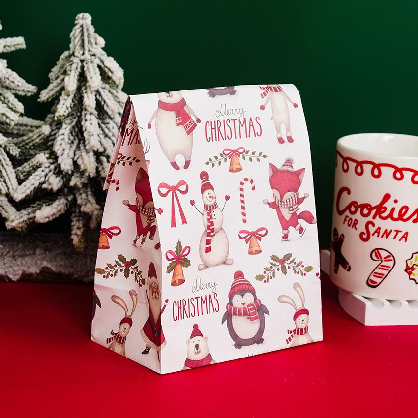 5Pcs Christmas Gift White Kraft Paper Gift Bags Christmas Tree Snowman Elk Festive Atmosphere Cookie Candy Packaging Bags