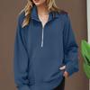 Women Fall Winter Sweatshirt Lapel Zipper Half Placket Long Sleeve Front Pocket Pullover Tops Solid Color