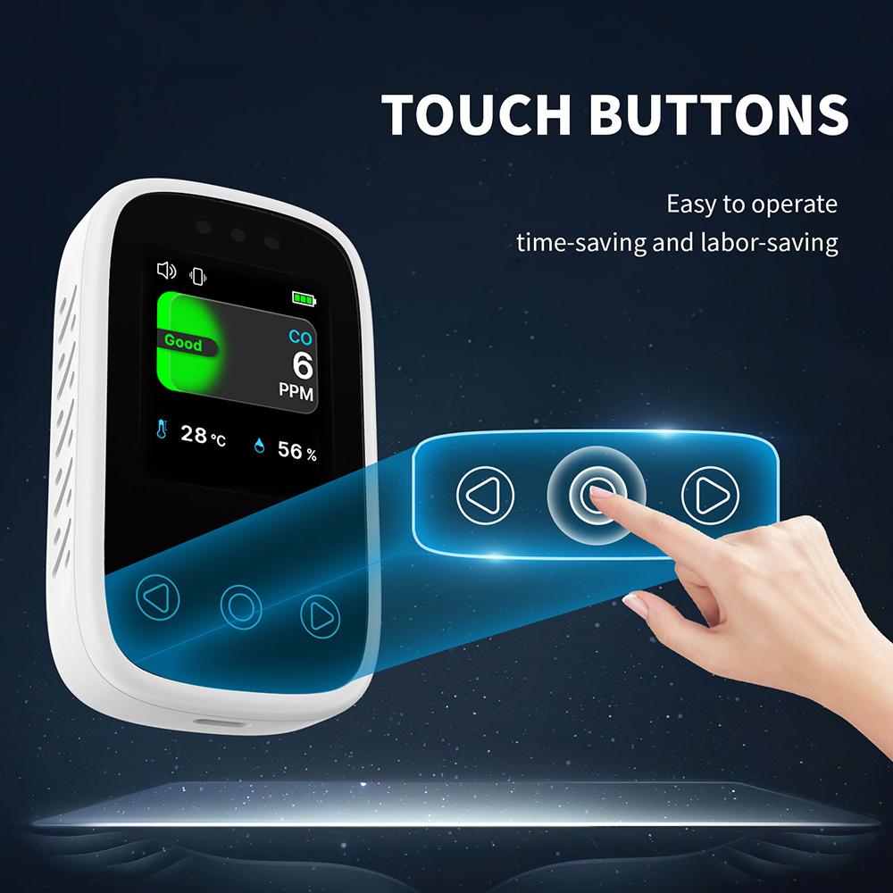3 in 1 Portable Carbon Monoxide Detector Temp Humi Meter Rechargeable Travel Mini CO Detector Vibration Sound Alarm LED Screen