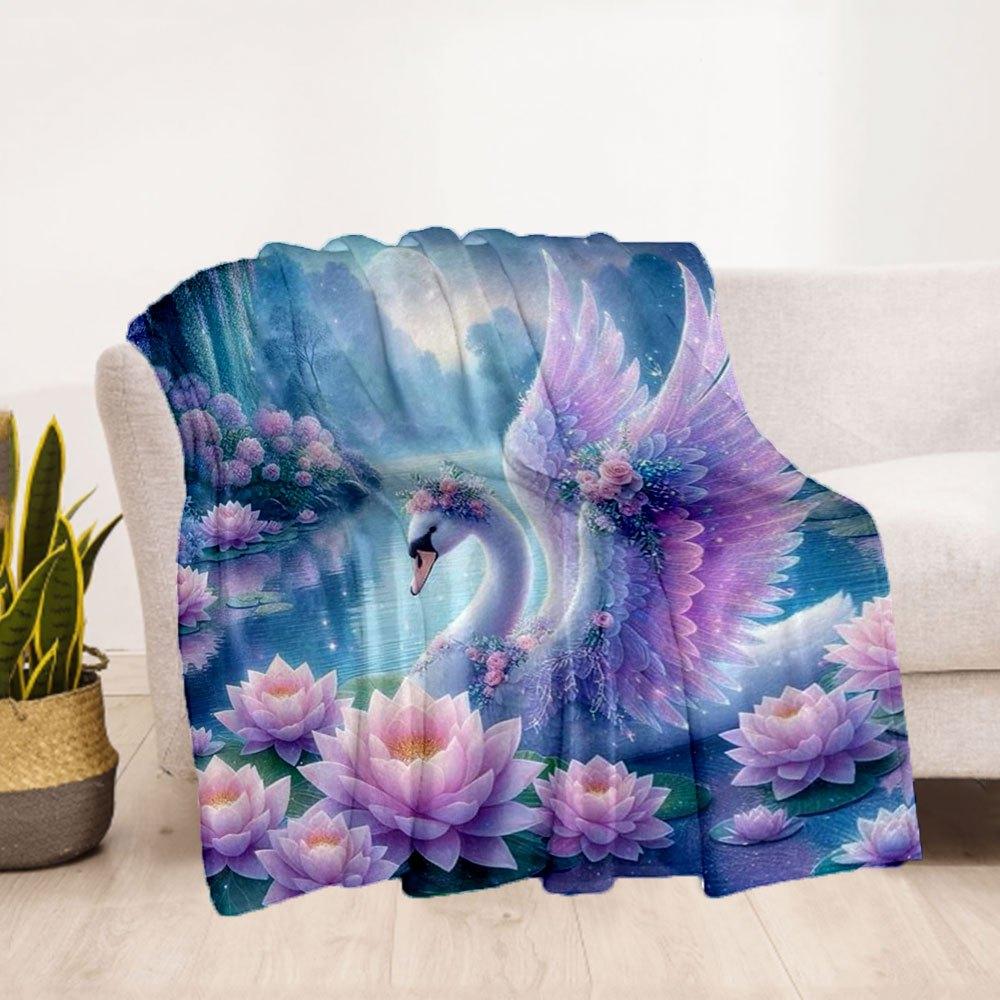 Enchanted Swan Fantasy Wall Art PrintBlanket Flannel Throw Blanket for Sofa, Bed, Travel, Camping, Office, Couch, Chair, And Bed Gift for Ch
