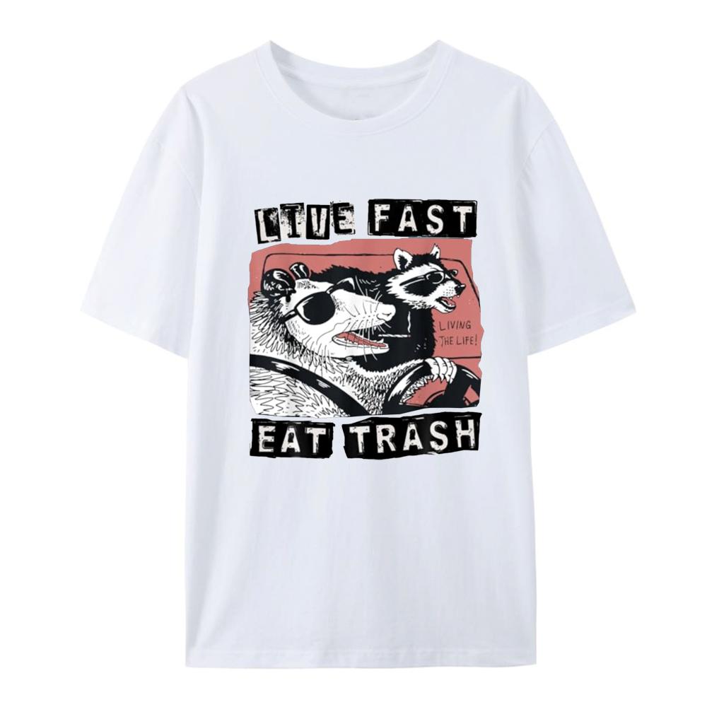 Fashion Funny Possum Raccoon Live Fast Eat Trash Street Cats Squad TShirt Amazing Quality Top Casual Hip Hop tees 62483