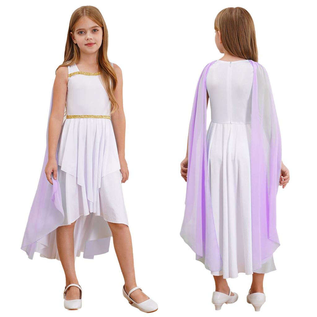 Versatile Ancient Toga Dress for Girls: One-Piece Flowy Costume, Easy to Style as Greek, Roman or Egyptian Princess