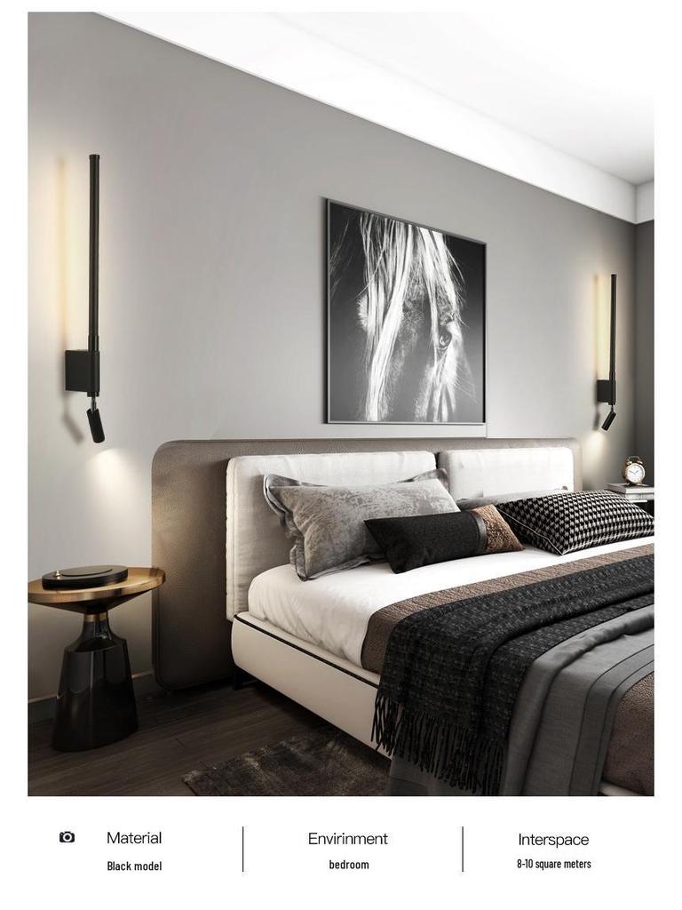 Скандинавский минималистичный настенный светильник в виде длинной полосы для прикроватной тумбочки с защищающим глаза светом для чтения и выключателем для прихожих, входов и гостиничных номеров