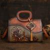 2024 Summer Ladies Floral Luxury Handbag Vintage Handmade Embossed Women Leather Bags Versatile Female Shoulder Crossbody Bags KTY