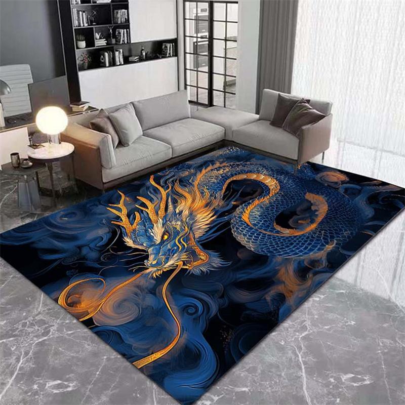 1 шт. Креативный коврик с принтом китайского дракона, противоскользящий коврик, 3D декоративный коврик с дизайном золотого чешуйчатого синего дракона, прочный, моющийся