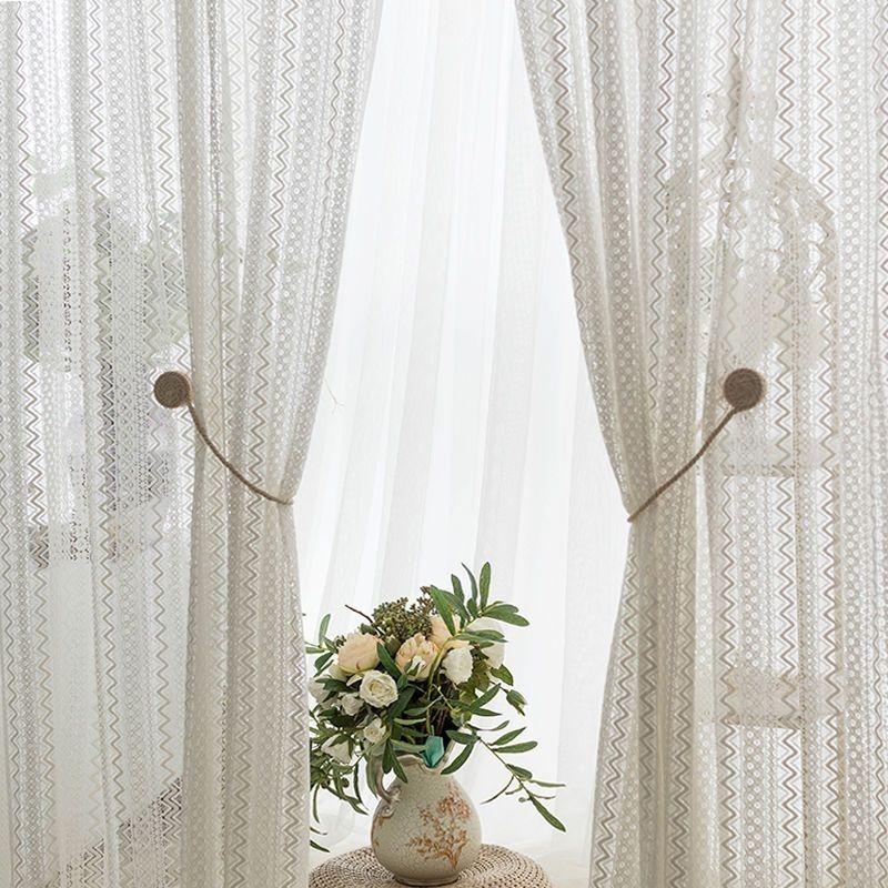 Retro Romantic White Lace Embroidered Mesh Knitted Chiffon Curtain - Top Pole Through Living Room Decoration Partition Curtain, Bedroom Window