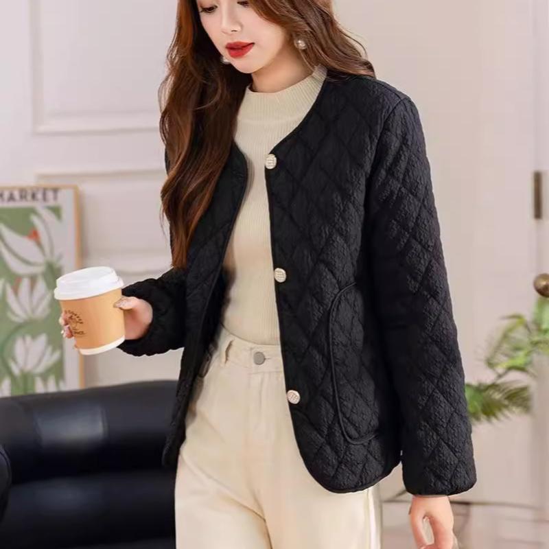 Повседневное хлопковое пальто с подкладкой, женские винтажные тонкие стеганые женские куртки с круглым вырезом и длинными рукавами на пуговицах, весна 2025, модные женские парки, пальто