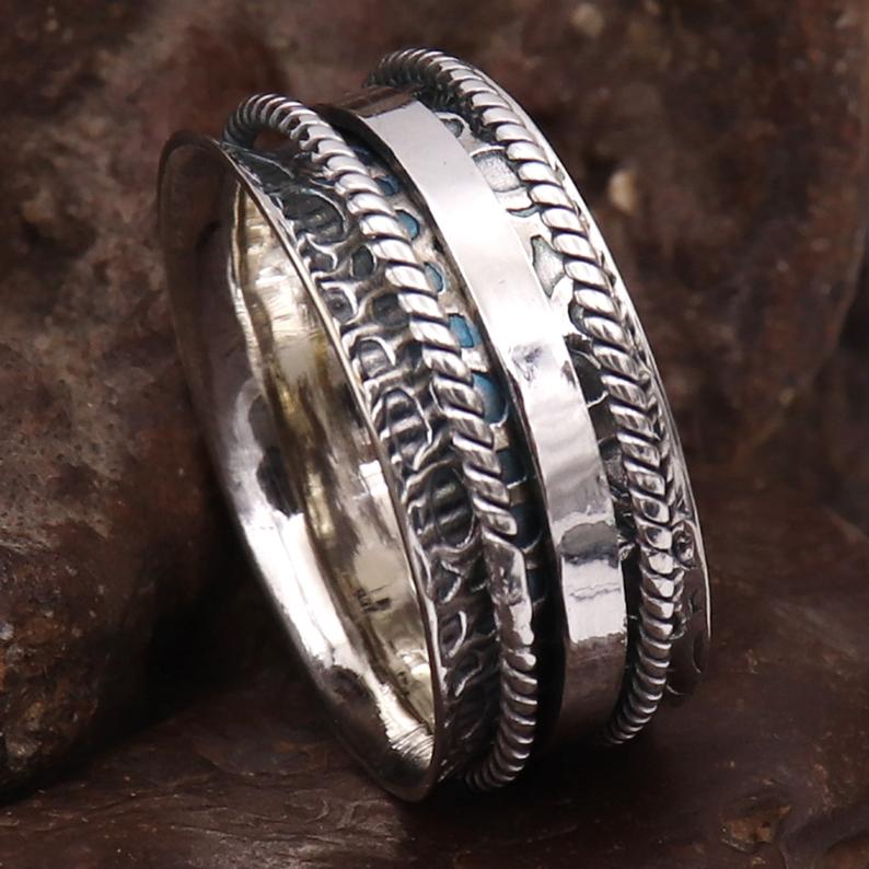 Кольцо из стерлингового серебра 925 пробы, кольцо-спиннер, кольцо для медитации, кольцо от тревоги, массивное серебряное кольцо, подарок на День святого Валентина, подарок на Рождество