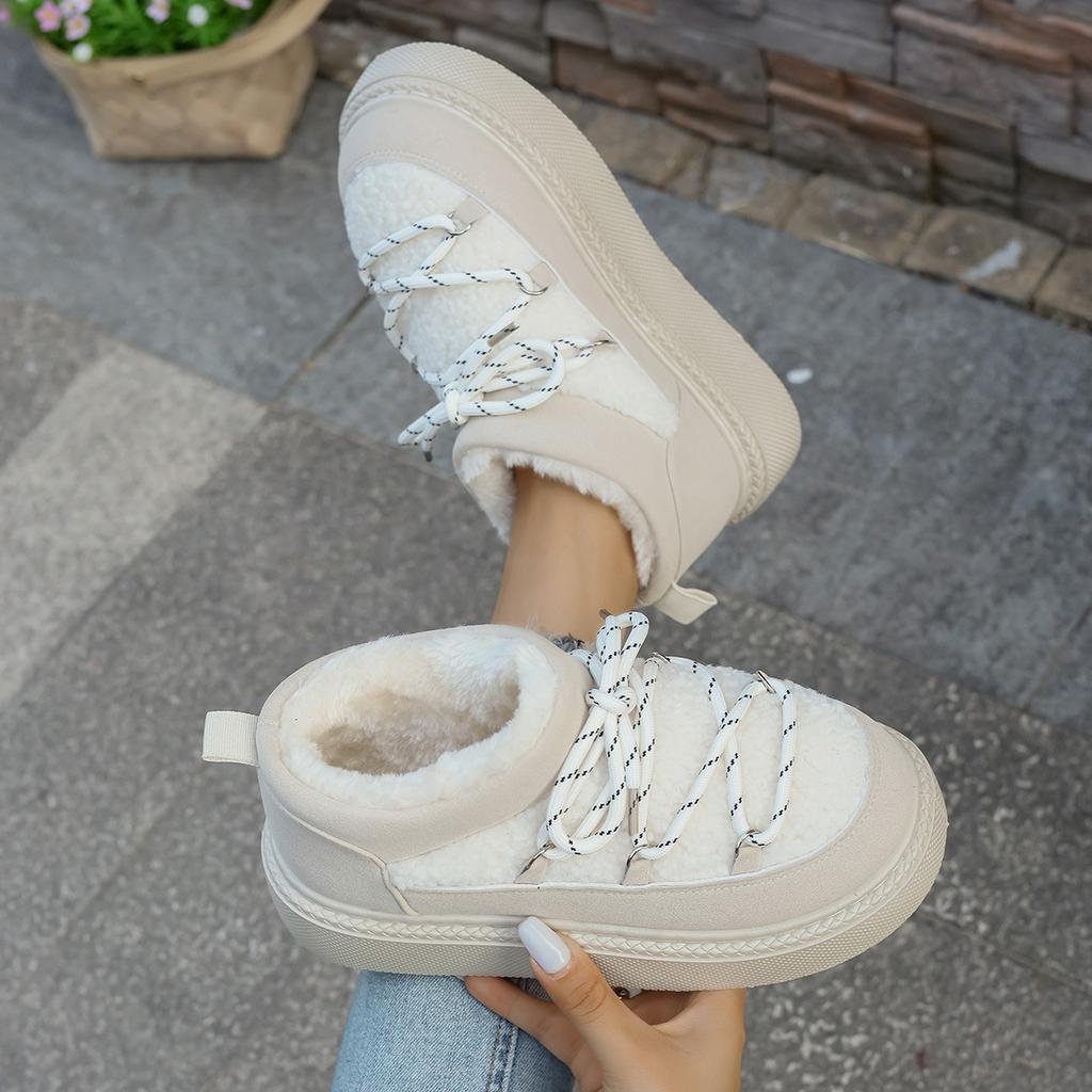 Модные плюшевые хлопковые ботинки на толстой подошве с перекрестными ремешками, новинка сезона осень-зима 2025