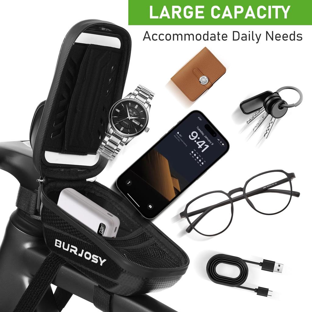 Lightweight and Compact Bicycle Frame Bag with Smartphone Rain Sun and Small Item Holder, Cover, 6.5-inch High-sensitivity Touchscreen, Visor,