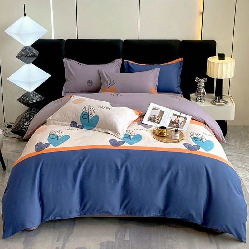 Комплект из четырех предметов из плотного хлопкового потертого материала, легкое роскошное теплое одеяло из чистого хлопкового набивного потертого материала, комплект из четырех предметов из простыни