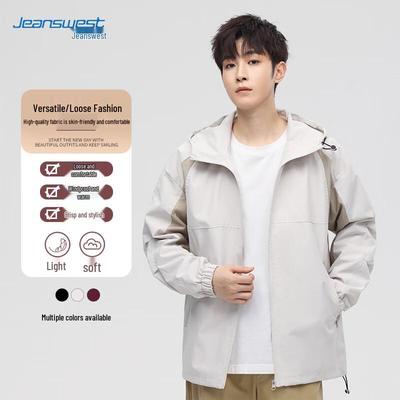 JEANSWEST Мужская повседневная куртка-ветровка с капюшоном