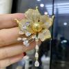 Gold-Plated Copper Pearl & Zircon Flower Tassel Brooch with Empty Setting