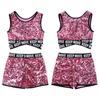 Kids Girls Shiny Sequins Crop Top with Shorts Modern Jazz Dance Costume Dancewear Outfits Sets