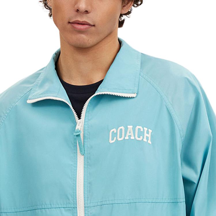 Coach Ss24 Куртка с длинным рукавом на молнии с воротником поло с вышивкой логотипа Мужские куртки Синий CR483-VSW