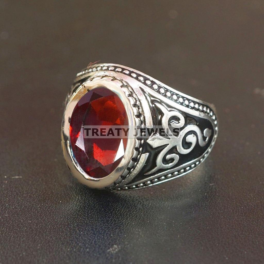 Garnet Oval Cut Gemstone With 925 Sterling Silver Ring For Men's #B88 JL375671415355